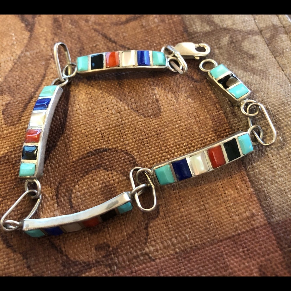 Sterling Silver Bracelet Multi Colored Stones - image 2